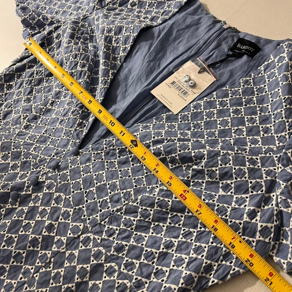 Bardot Krysti Mini Dress Blue White Short Sleeve Size Us 12 NEW - Picture 4 of 13